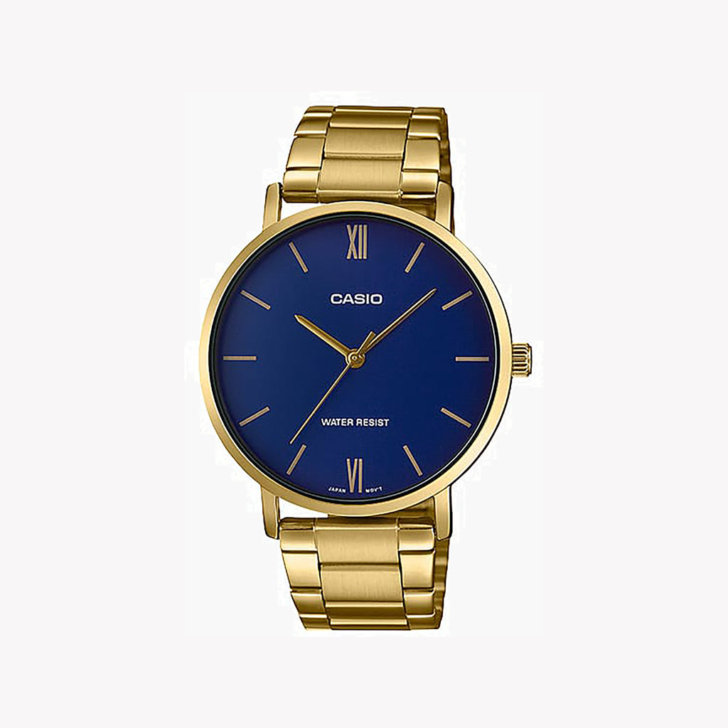 CASIO MTP-VT01G-2B BOLD ADVENTURER - STUNNING GOLD & BLUE MEN'S WATCH