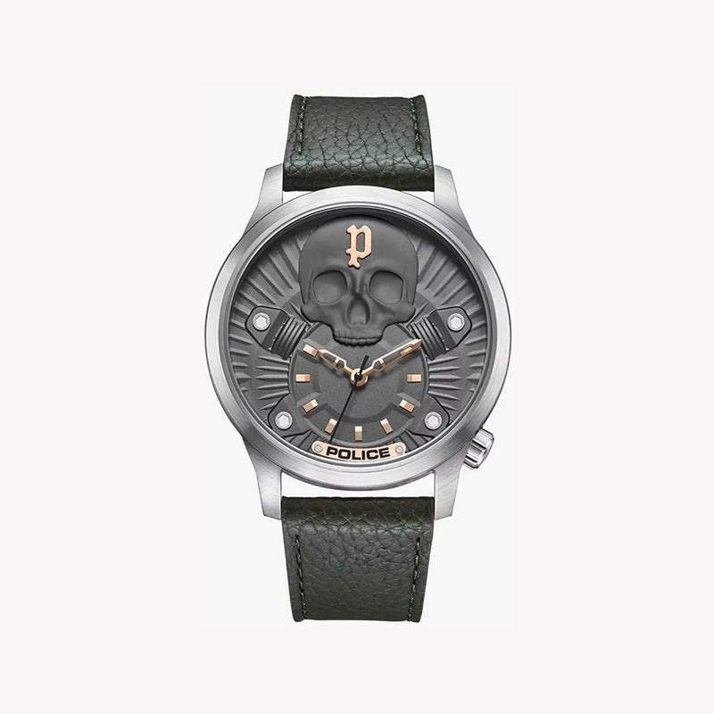 Police Men's Silver Stainless Steel, Black Leather | Pewja2227703 by i-watch