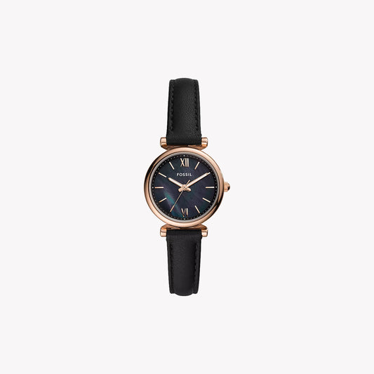 Carlie Mini Three-Hand Black Leather Watch ES4700