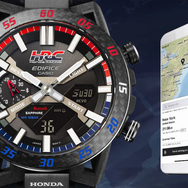 Casio Edifice Men's Black Steel Watch, Blue Alcantara | Ecb-2000hr-1aer by i-watch