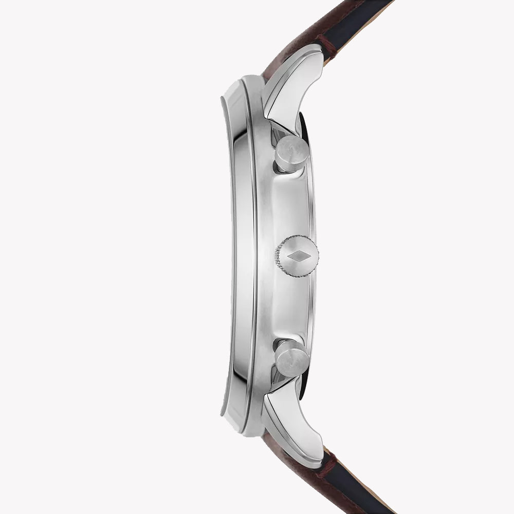 FOSSIL FS6018SET ELEGANCE - MODERN MEN'S TIMEPIECE WITH BLUE DIAL & BROWN LEATHER STRAP-i-Watch-2