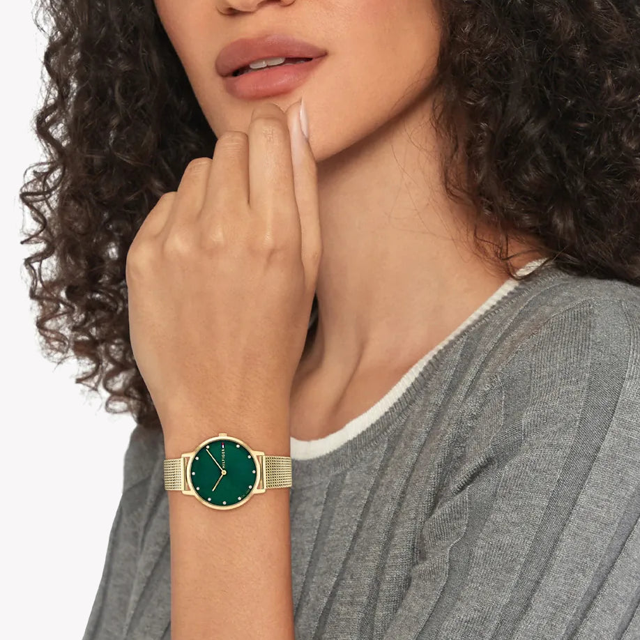 TOMMY HILFIGER 1687490 GOLDEN ELEGANCE - Women's Watch with Green Dial and Stainless Steel Band-i-Watch-4