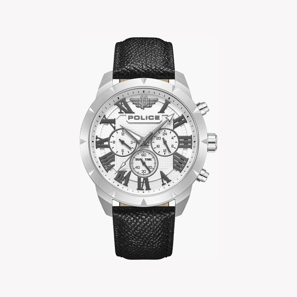 Police Watches Men's Silver Stainless Steel, Black Leather | Pewgf0039301 by i-watch