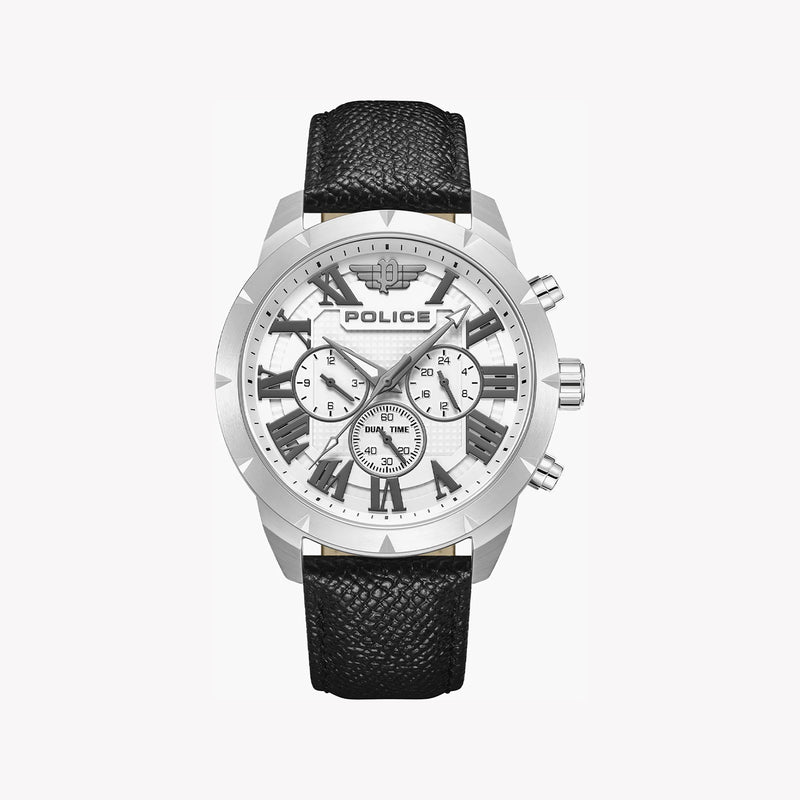 Police Watches Men's Silver Stainless Steel, Black Leather | Pewgf0039301 by i-watch