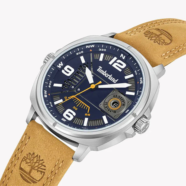 Timberland Men's Brown Leather Watch, Blue Dial | Tdwgb2201404 by i-watch