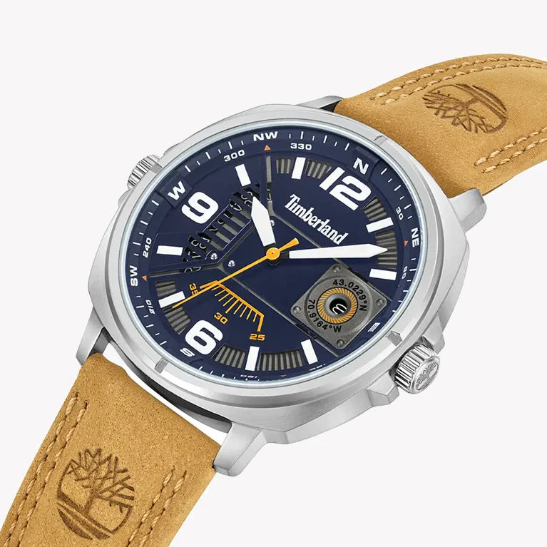 Timberland Men's Brown Leather Watch, Blue Dial | Tdwgb2201404 by i-watch