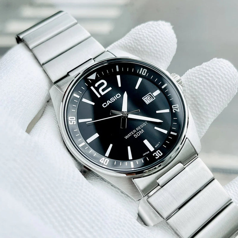 Casio Mtp-E170d-1bvdf - Sporty Elegance Men's Watch With Sleek Stainless Steel & Black Dial by i-watch