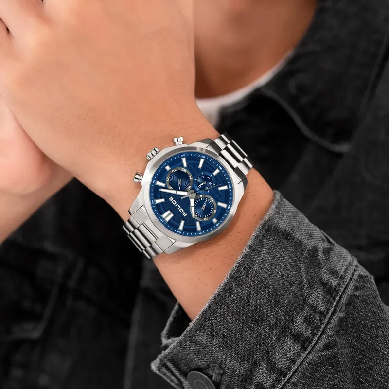 Police Men's Silver Stainless Steel, Blue Dial | Pewjk0021004 by i-watch
