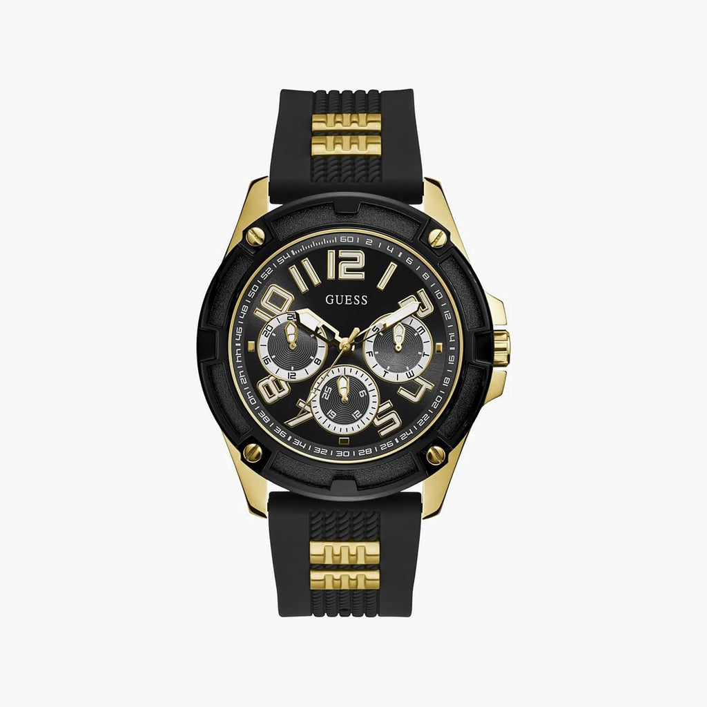 GUESS GW0051G2 BOLD ADVENTURER - MEN'S GOLD-TONE SPORT WATCH with BLACK SILICONE BAND & DIAL