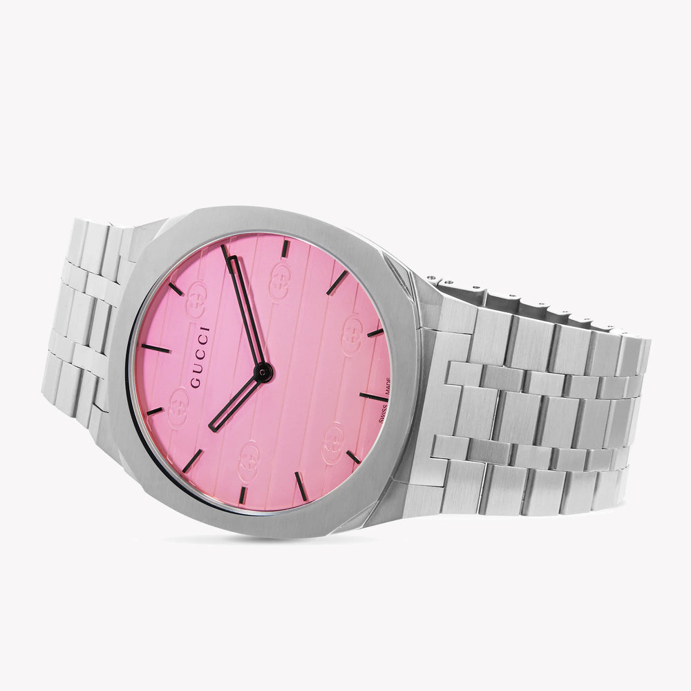 Gucci Women's Silver Stainless Steel, Pink Dial | Ya163410 by i-watch