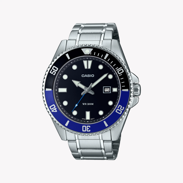 Casio Mdv-107d-1a2vdf - Sporty Elegance Diver's Watch With Black Dial And Stainless Steel Band by i-watch