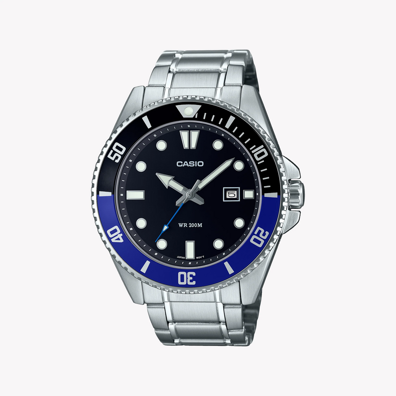 Casio Mdv-107d-1a2vdf - Sporty Elegance Diver's Watch With Black Dial And Stainless Steel Band by i-watch