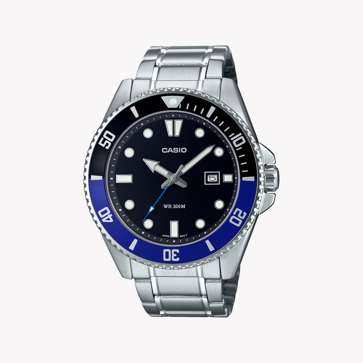 CASIO MDV-107D-1A2VDF - SPORTY ELEGANCE DIVER'S WATCH WITH BLACK DIAL AND STAINLESS STEEL BAND