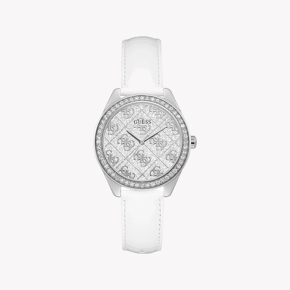 Guess Women's Silver Watch, White Leather Band | Gw0098l1 by i-watch