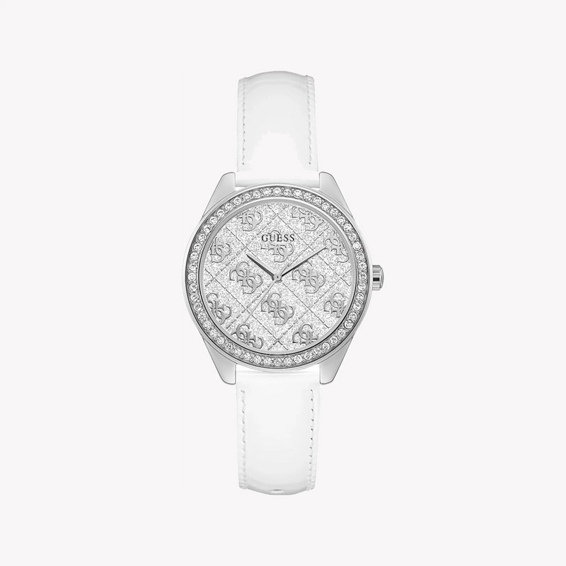 Guess Women's Silver Watch, White Leather Band | Gw0098l1 by i-watch