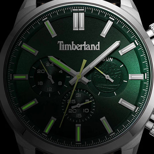 Timberland Men's Silver & Black Leather Watch, Green Dial | Tdwgf0028703 by i-watch