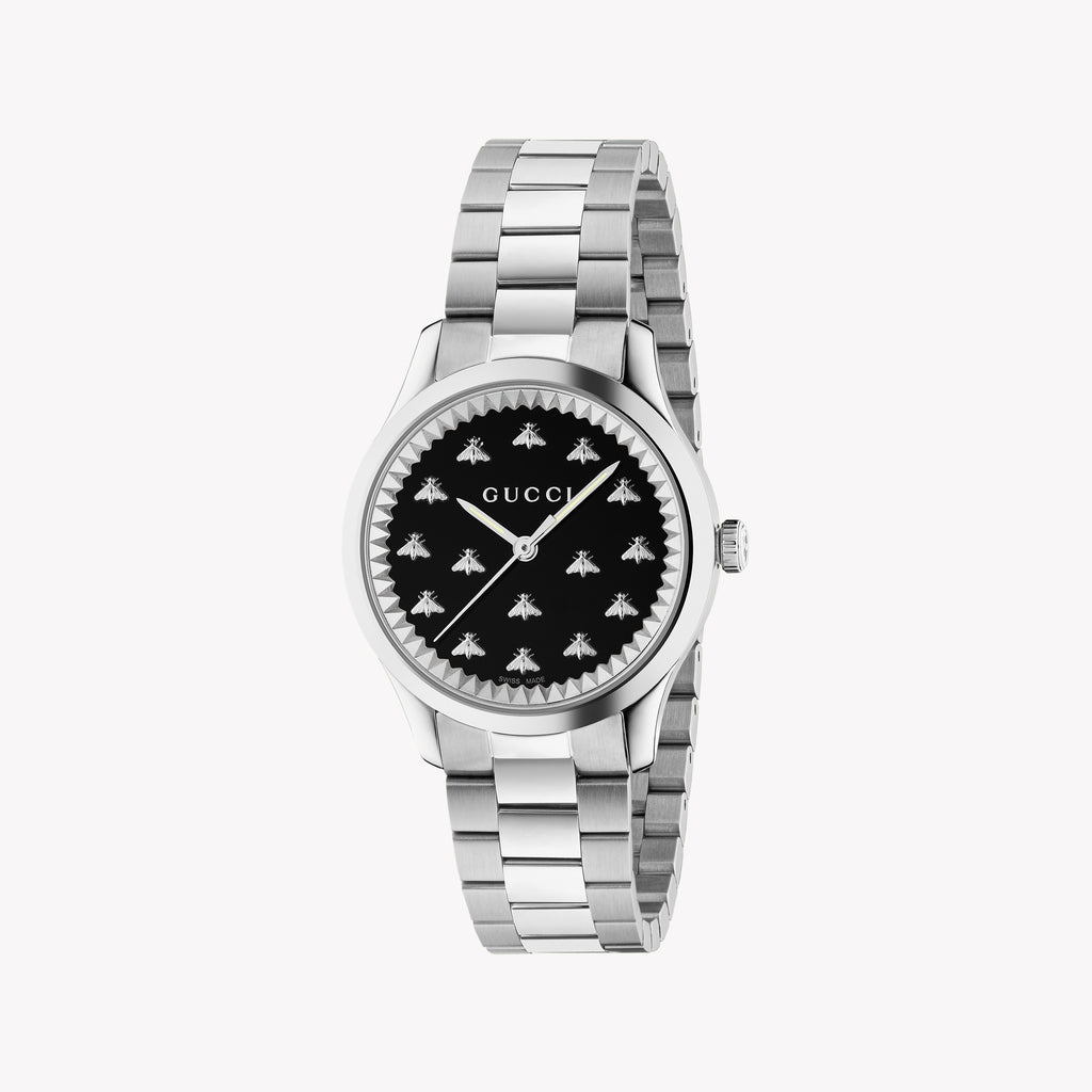 GUCCI YA1265034 - ELEGANT SOPHISTICATION WOMEN'S TIMEPIECE WITH BLACK DIAL & SILVER BRACELET