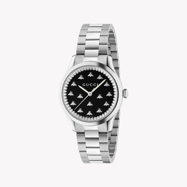 Gucci Women's Silver Stainless Steel Watch, Black Dial | Ya1265034 by i-watch