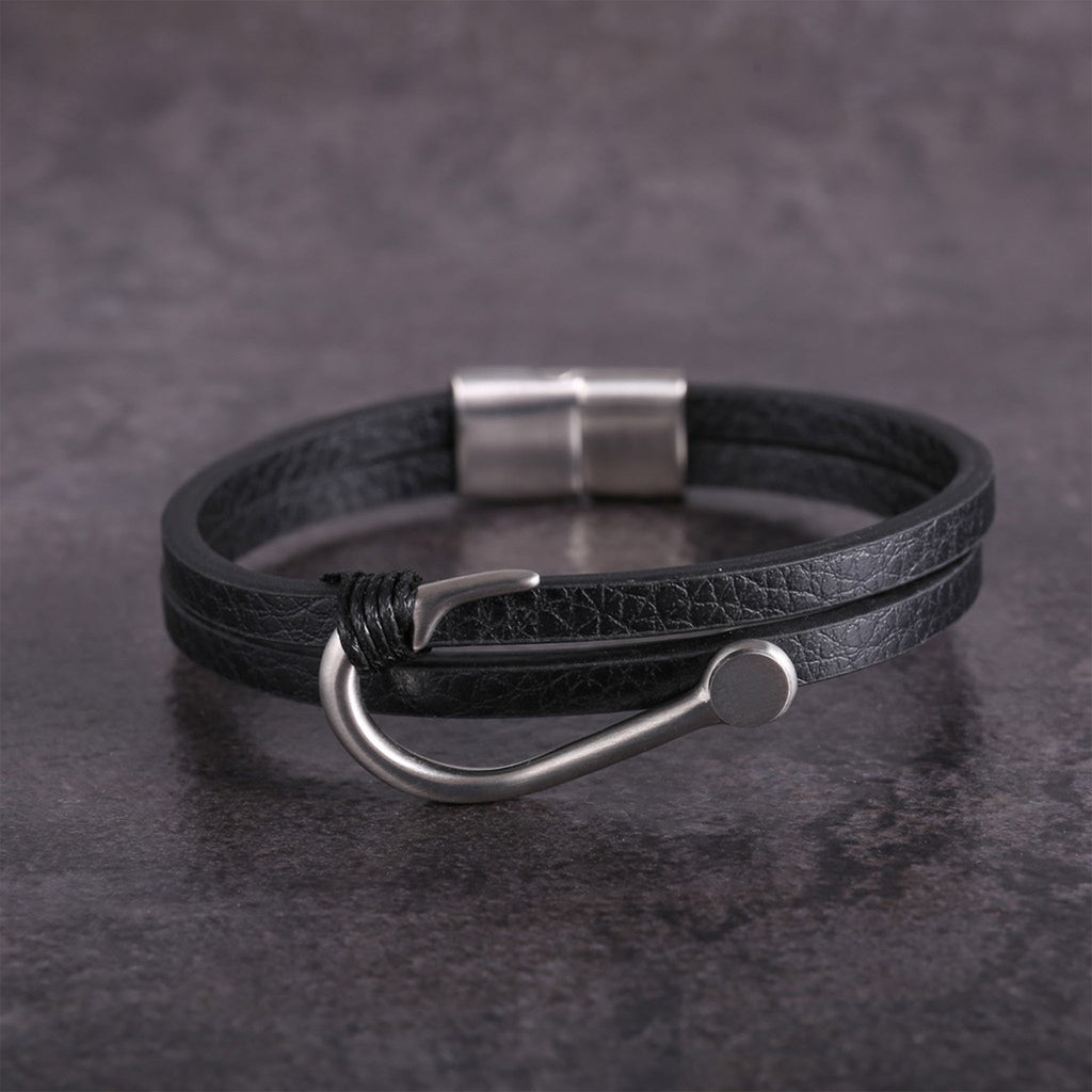 Zink Men's Black & Silver Leather & Stainless Steel Bracelet | Zjbc0403
