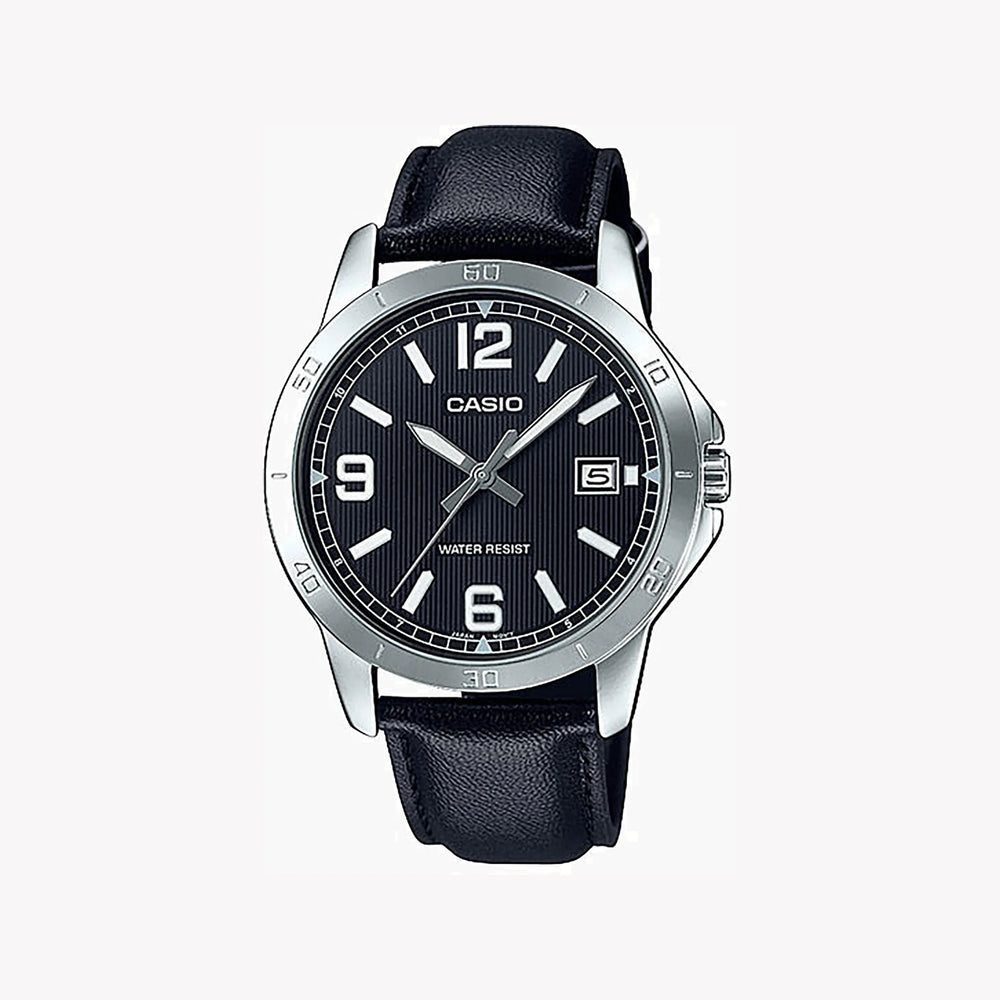 Timeless Elegance Men's Silver Watch, Black Leather | Mtp-V004l-1budf by i-watch