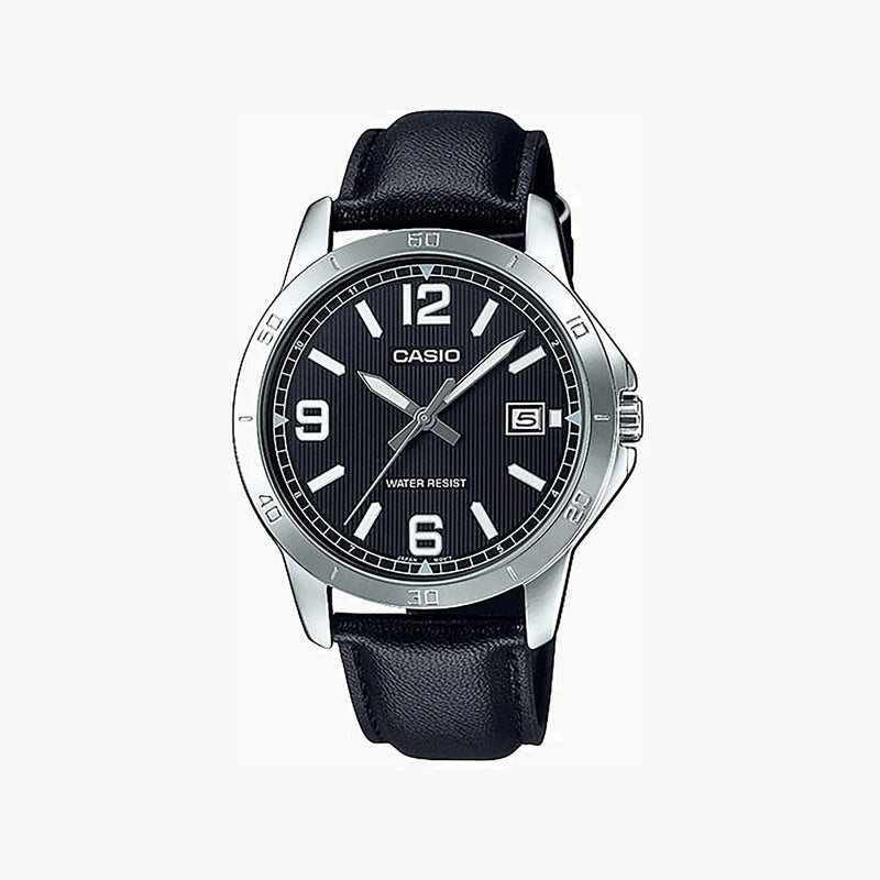 Timeless Elegance Men's Silver Watch, Black Leather | Mtp-V004l-1budf by i-watch