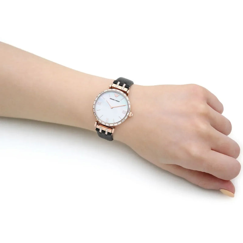 Emporio Armani Women's Rose Gold Watch, Black Leather | Ar11295 by i-watch