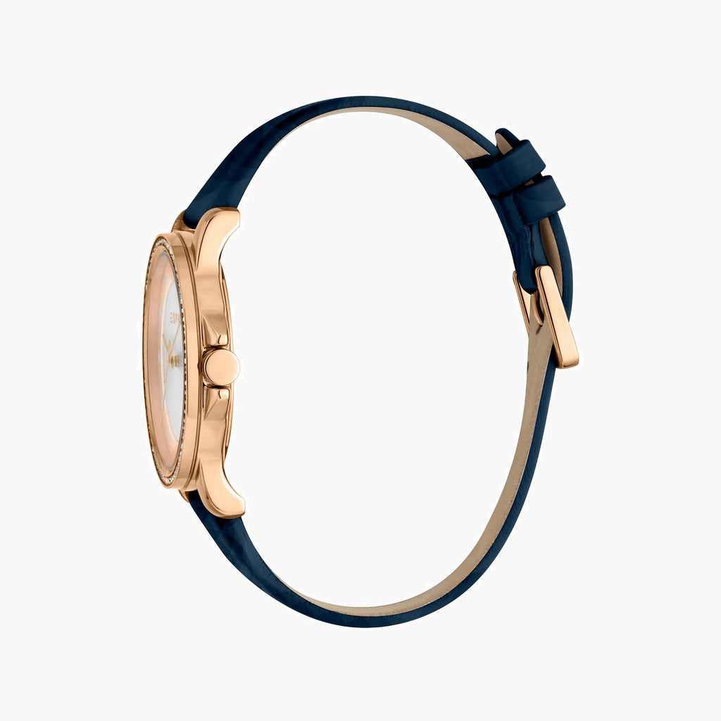ESPRIT Women's Watch with Rose Gold Stainless Steel Case and Blue Leather Band-i-Watch-2