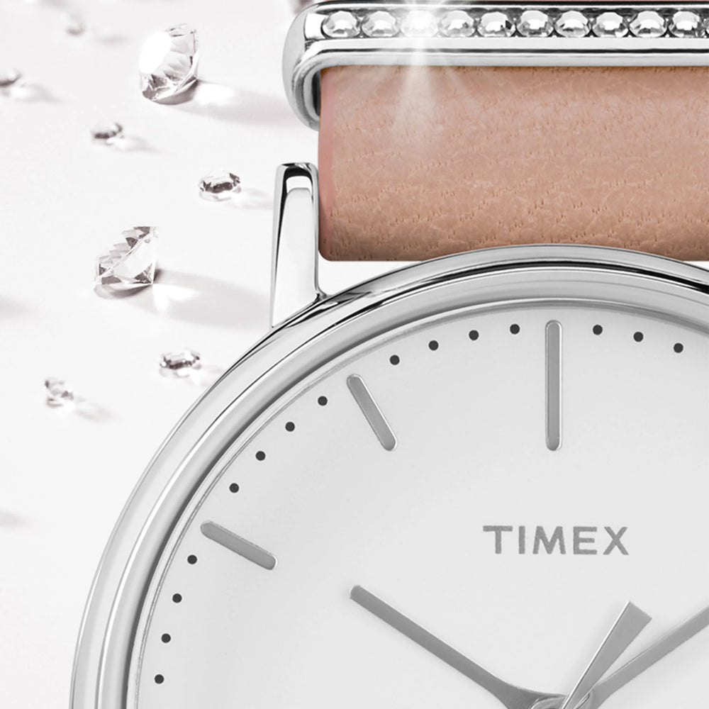 Timex Women's Pink Leather Watch, White Dial | Tw2r70400 by i-watch