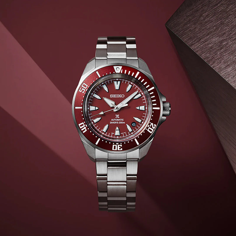 Seiko Men's Stainless Steel Red Dial, Black Leather | Srpl11k1 by i-watch