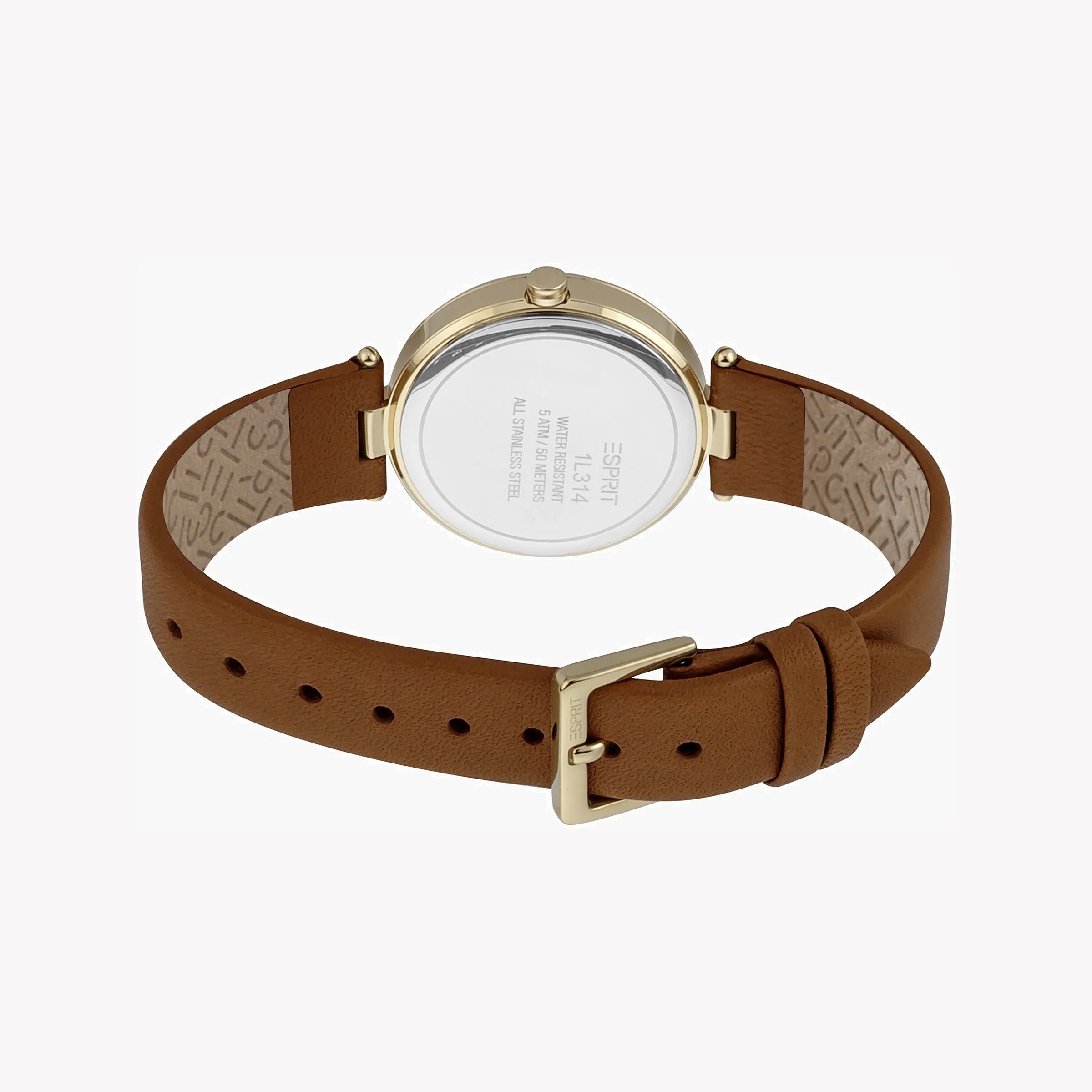 ESPRIT Women's Watch with Gold Stainless Steel Case and Brown Leather Band