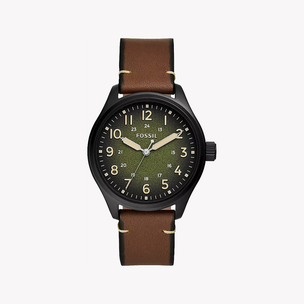 Fossil Men's Black Stainless Steel, Brown Leather | Bq2796 by i-watch