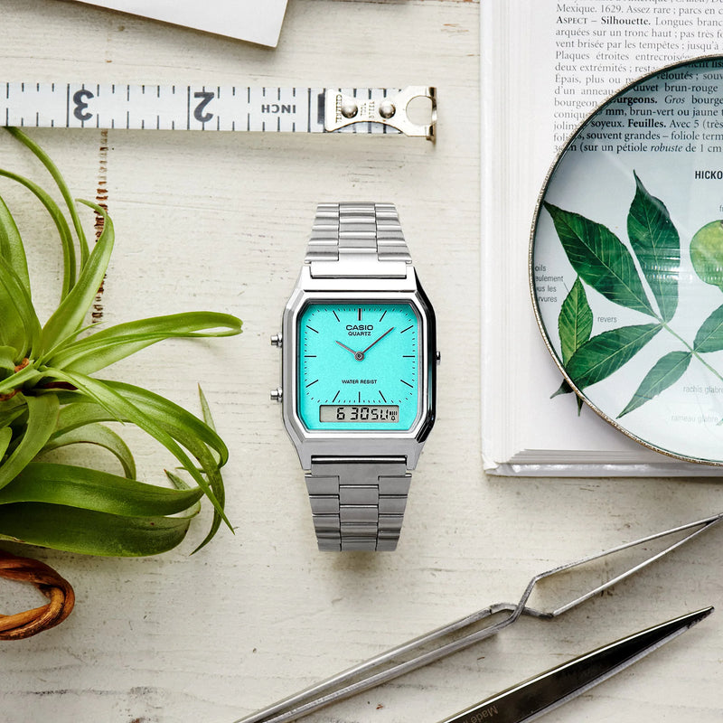 Casio Aq-230a-2a2mqydf - Timeless Elegance Meets Modern Functionality Unisex Watch With Silver Resin Case And Striking Blue Dial by i-watch