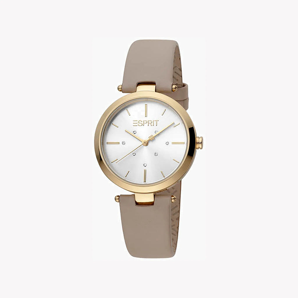 ESPRIT Women's Watch with Silver Stainless Steel Case and Beige Leather Band