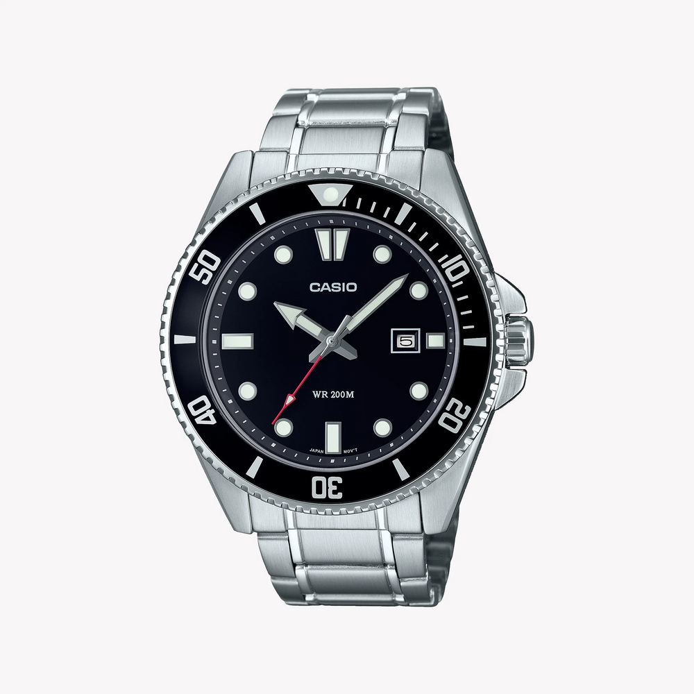 Casio Men's Silver Stainless Steel, Black Dial | Mdv-107d-1a1vdf by i-watch