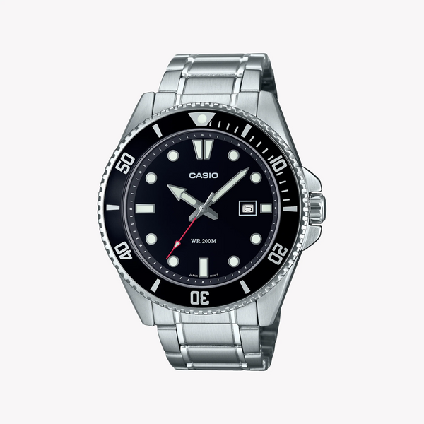 Casio Men's Silver Stainless Steel, Black Dial | Mdv-107d-1a1vdf by i-watch