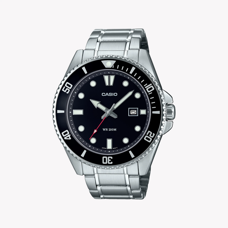 Casio Men's Silver Stainless Steel, Black Dial | Mdv-107d-1a1vdf by i-watch