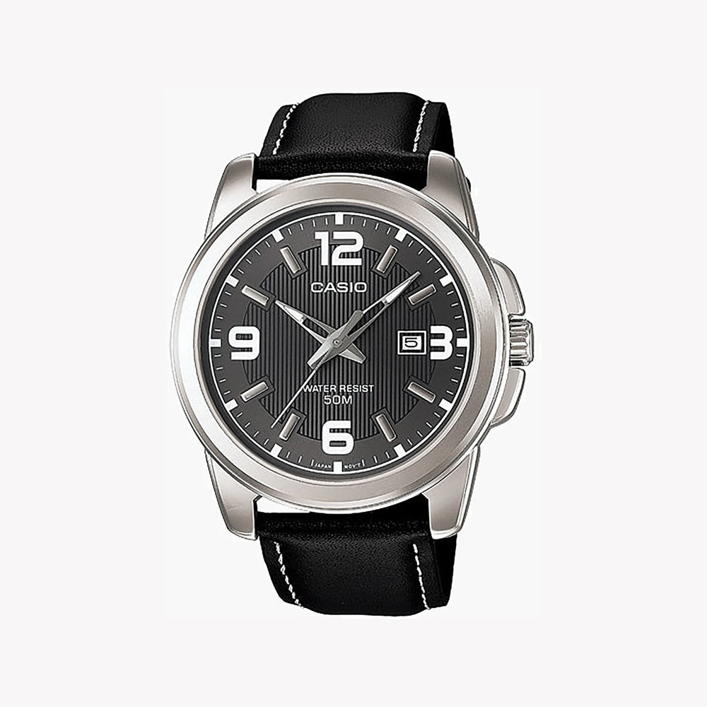 Casio Men's Silver Stainless Steel, Black Leather | Mtp-1314l-8avdf by i-watch