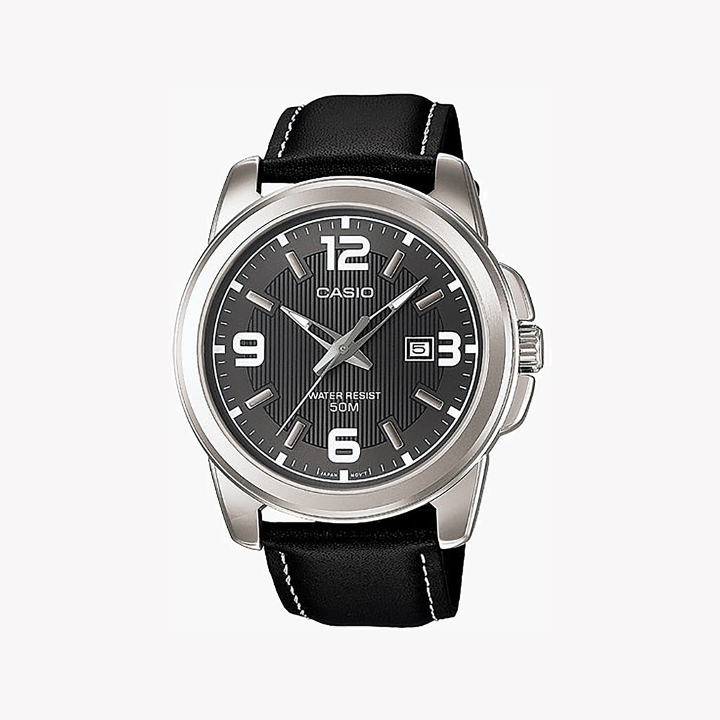 CASIO MTP-1314L-8AVDF SPORTY ELEGANCE - MEN'S LEATHER BAND WATCH WITH BLACK DIAL