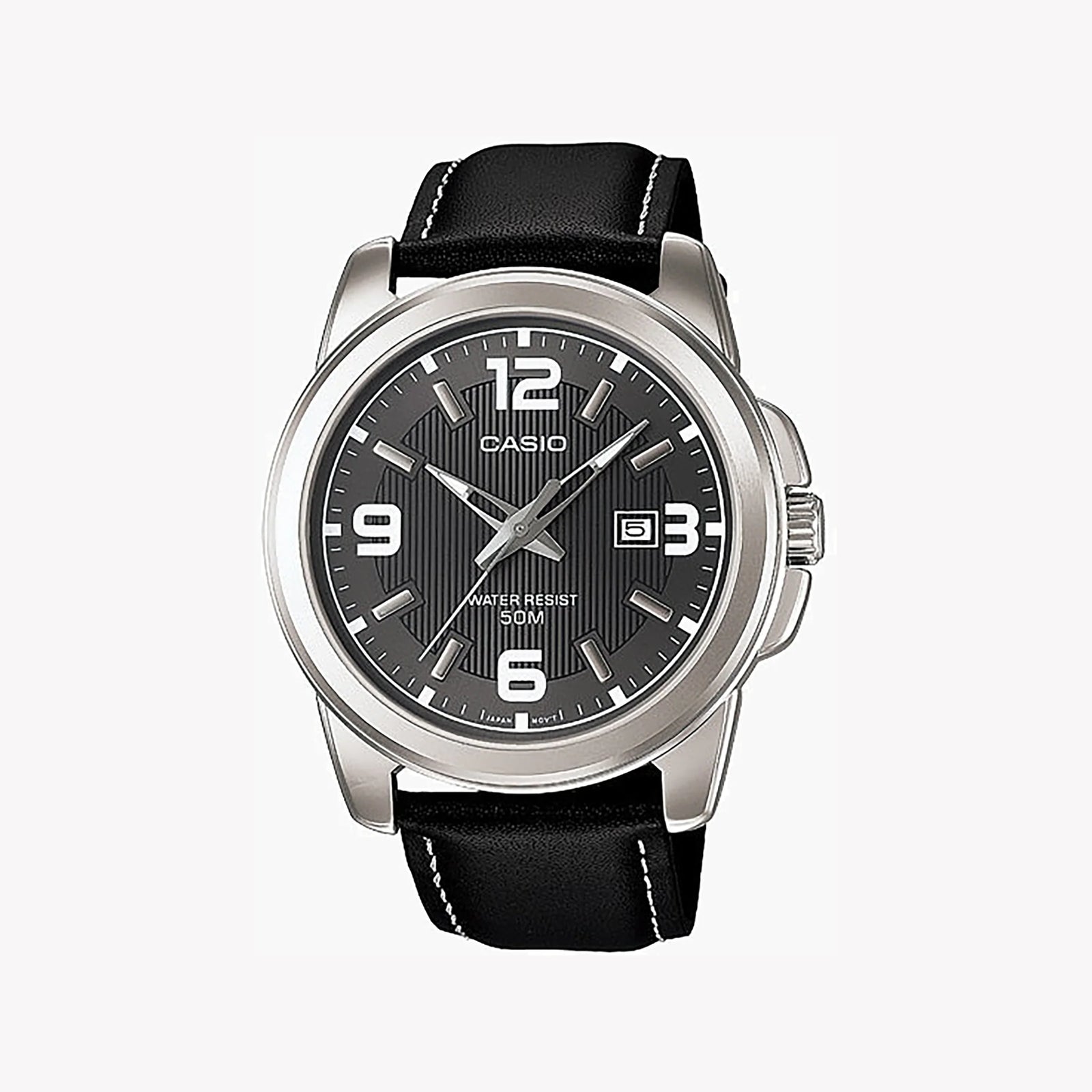 Casio Men's Silver Stainless Steel, Black Leather | Mtp-1314l-8avdf by i-watch