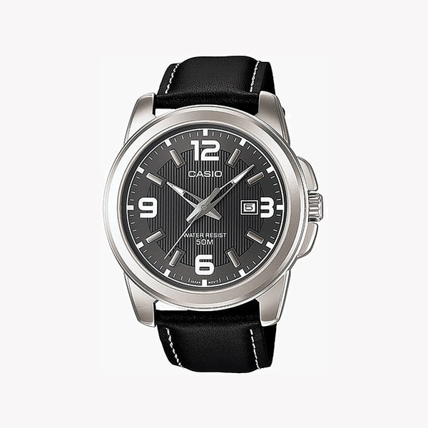 Casio Men's Silver Stainless Steel, Black Leather | Mtp-1314l-8avdf by i-watch