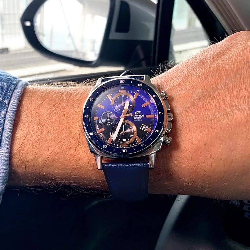Edifice Men's Silver Watch, Blue Dial | Efv-600l-2avudf by i-watch