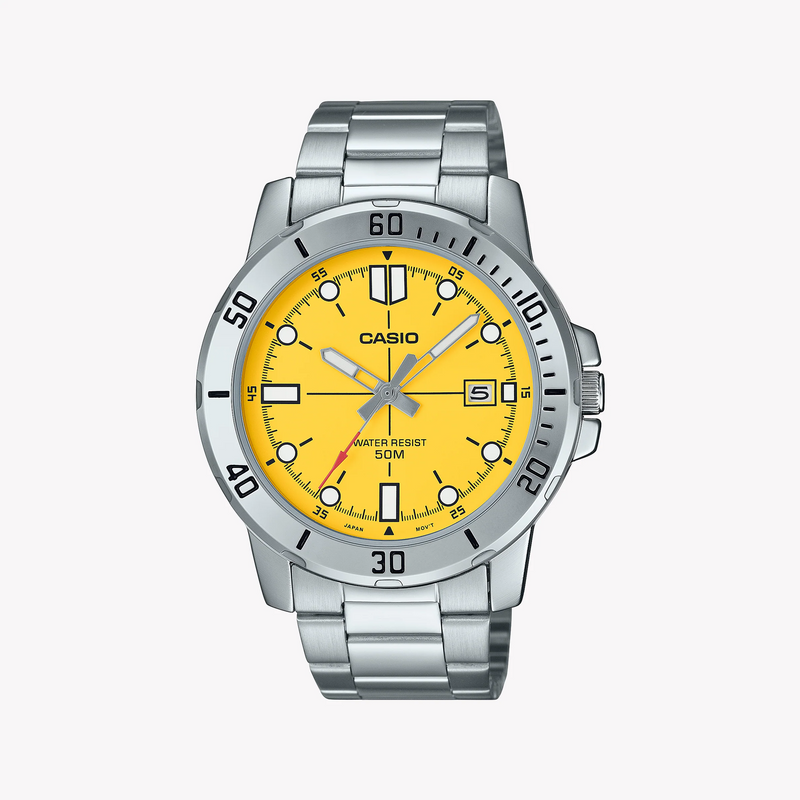 Casio Men's Silver Watch, Yellow Dial | Mtp-Vd01d-9evudf by i-watch