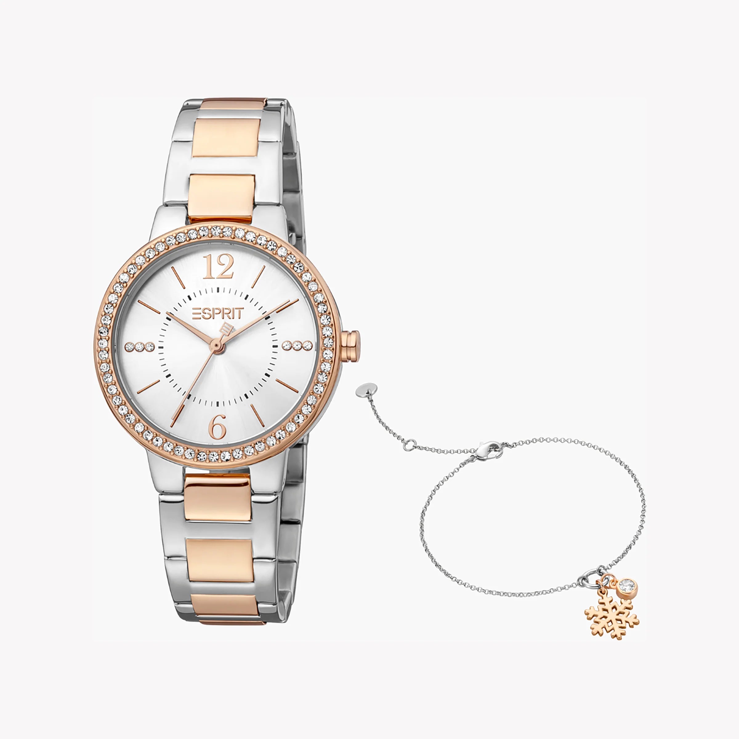 ESPRIT Women's Watch with Silver Stainless Steel Case and Silver & Rose Gold Stainless Steel Band