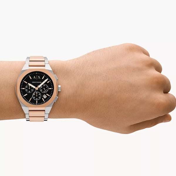 A|X Armani Exchange Unisex Silver & Rose Gold Watch, Black Dial | Ax4181