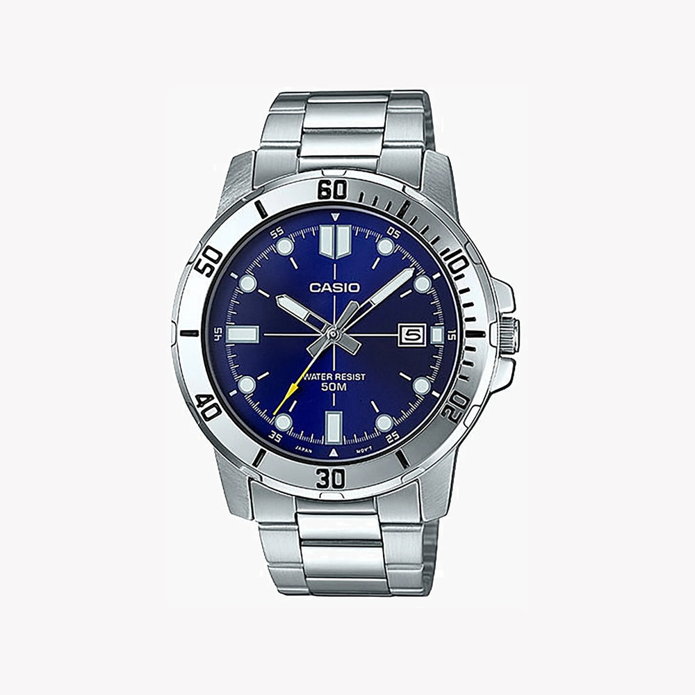 Casio Men's Silver Watch, Blue Dial | Mtp-Vd01d-2evudf by i-watch