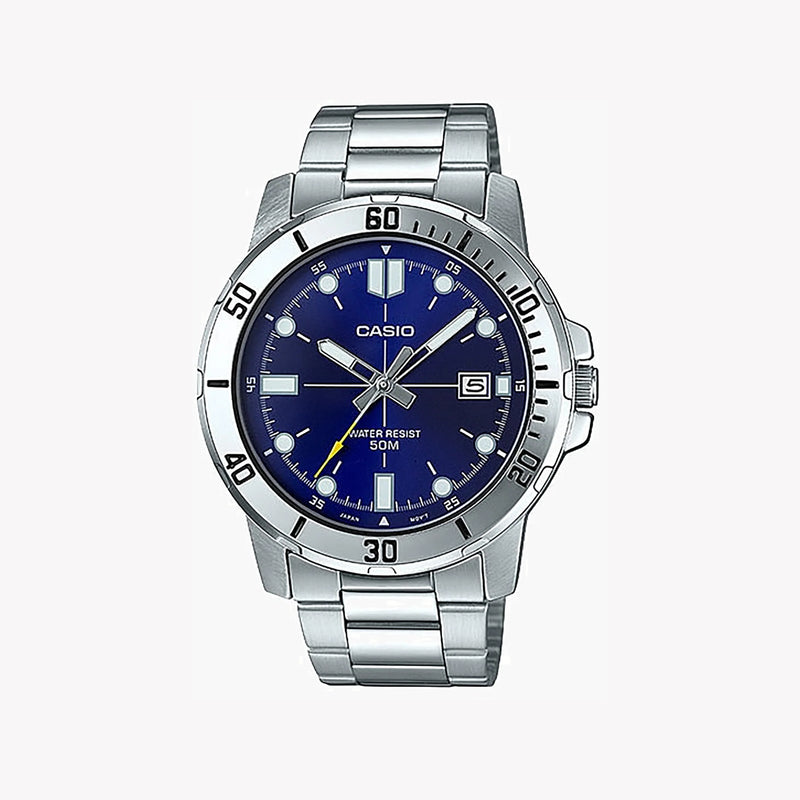 Casio Men's Silver Watch, Blue Dial | Mtp-Vd01d-2evudf by i-watch