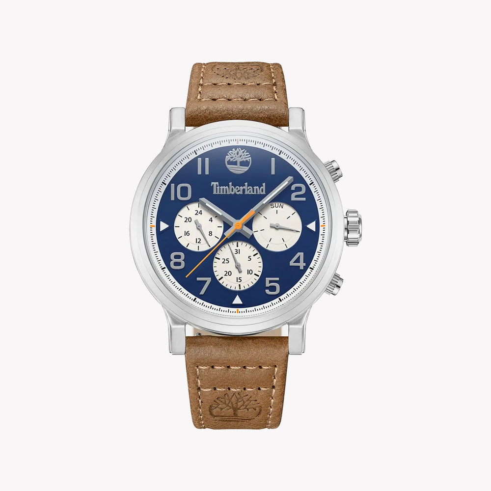 Timberland Men's Silver Leather Watch, Blue Dial | Tdwgf0028904 by i-watch