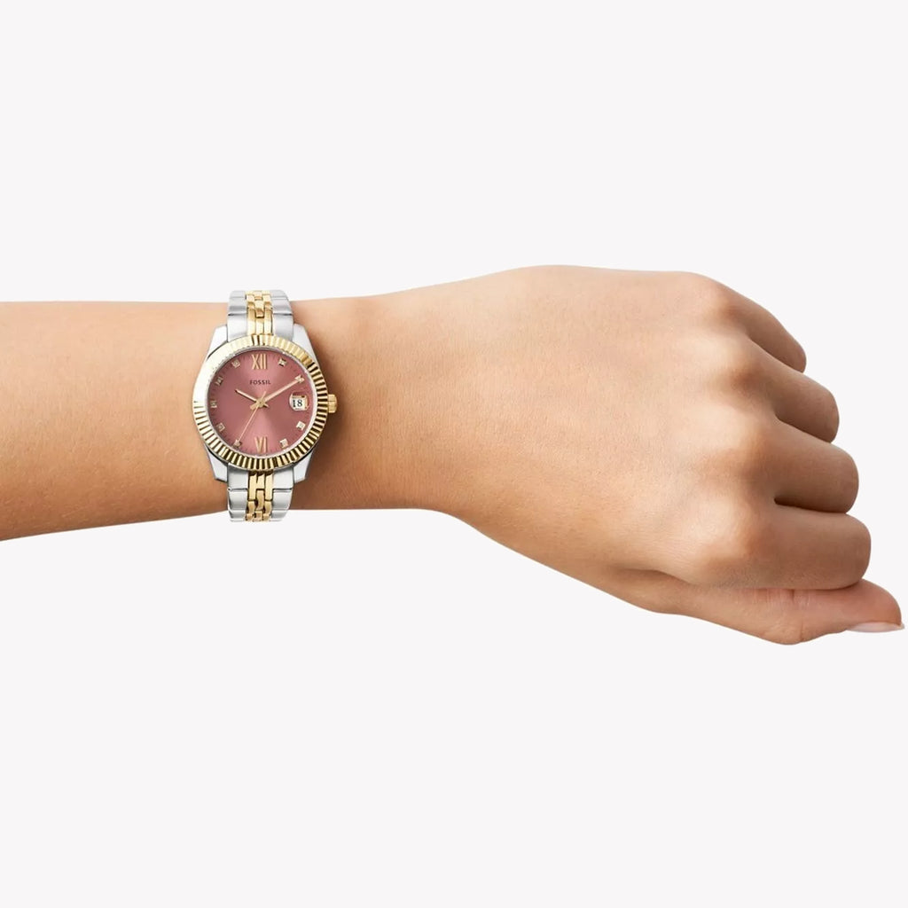 FOSSIL ES5173 CHIC ELEGANCE - STUNNING GOLD & PINK WOMEN'S WATCH WITH SILVER LEATHER BAND-i-Watch-4