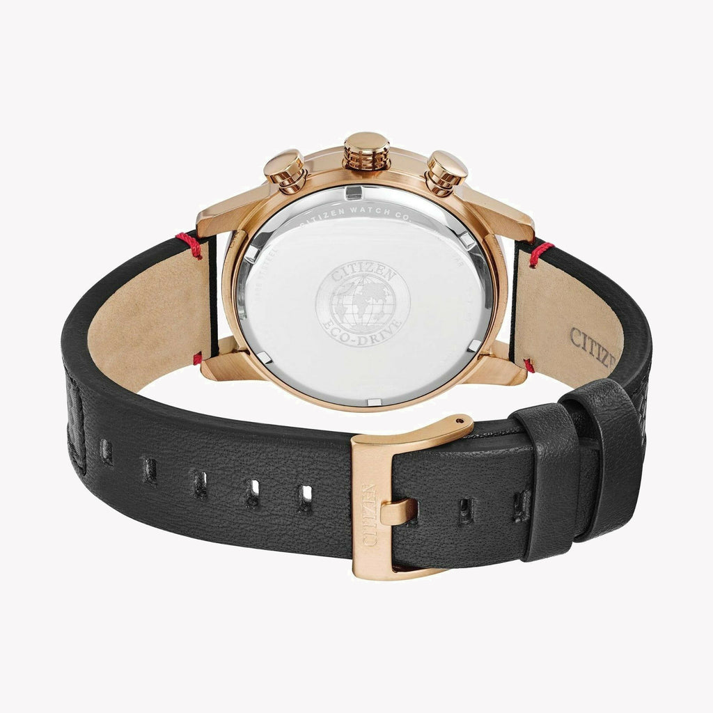 ساعة سيتيزن CA0683-08E - ساعة أنيقة للرجال - ساعة رجالية من الستانلس ستيل باللون الذهبي الوردي والجلد الأسود