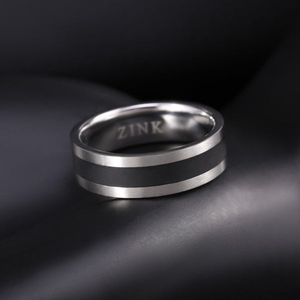 Zink Men's Silver & Black Stainless Steel Ring | Zjrg002smb